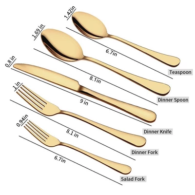 Itopfox 20-Piece Gold Flatware Set, Stainless Steel Cutlery Kitchen Utensil Set, Tableware Service For 4, Includes Dinner Knives, Forks, Spoons 2 Itopfox 20-Piece Gold Flatware Set, Stainless Steel Cutlery Kitchen Utensil Set, Tableware Service For 4, Includes Dinner Knives, Forks, Spoons - Image 2