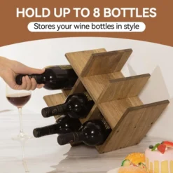 Itopfox 8-Bottle Countertop Wine Rack, Wooden 3-Tier Wine Bottle Holder For Bar Table, Wine Cabinet, Free Standing Display And Storage Shelves Brown -Kid's Home GUEST 2167d342 65bc 4299 9cad 2b45ddad6c37
