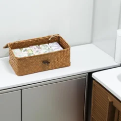 Itopfox Set Of 2 Wicker Baskets With Lids, Seagrass Woven Storage Bins For Home Organization, Decorative Storage Baskets For Any Room -Kid's Home GUEST 217fa0fe f6e8 4885 93f1 a02f55e67d1a