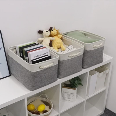 Itopfox Set Of 3 Large Fabric Storage Baskets, Collapsible Canvas Bins For Organizing Closet, Nursery, Toys, Clothes, Shoes - White & Grey 5 Itopfox Set Of 3 Large Fabric Storage Baskets, Collapsible Canvas Bins For Organizing Closet, Nursery, Toys, Clothes, Shoes - White & Grey - Image 5