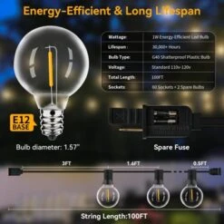 Itopfox 100ft Outdoor String Lights Waterproof Connectable Dimmable With 62 LED Shatterproof Bulb UL Listed G40 Globe Patio Lights For Backyard Porch -Kid's Home GUEST 227a0ded a1cb 45f0 bb85 ffd77e004621