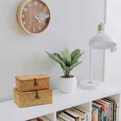 Itopfox Set Of 2 Wicker Baskets With Lids, Seagrass Woven Storage Bins For Home Organization, Decorative Storage Baskets For Any Room -Kid's Home GUEST 22d8c8b7 692a 460e 937f c4a4b47628f5