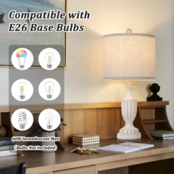 Itopfox Farmhouse Table Lamps Set Of 2, White Rustic Vintage For Living Room Bedroom, Antique Bedside Desk Lamps With Linen Shade, Traditional Resin -Kid's Home GUEST 238c5bf2 8435 4fea 854f 289564255ca4