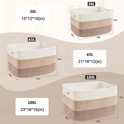 Itopfox Rectangle Woven Storage Basket For Laundry, Blankets, Toys, And Magazines - Natural Cotton Hamper For Nursery And Living Room Décor 4 Itopfox Rectangle Woven Storage Basket For Laundry, Blankets, Toys, And Magazines - Natural Cotton Hamper For Nursery And Living Room Décor - Image 4