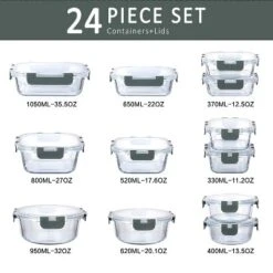 Itopfox 24-Piece Glass Food Storage Containers With Snap Locking Lids, Airtight Meal Prep Containers For Microwave, Oven, Freezer & Dishwasher