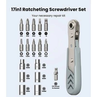 Itopfox 17-in-1 Right Angle Ratcheting Screwdriver Set With Bearing Steel Bits, 36-Tooth Mini Ratchet Wrench, Magnetic Offset ScrewdriveR 1 Itopfox 17-in-1 Right Angle Ratcheting Screwdriver Set With Bearing Steel Bits, 36-Tooth Mini Ratchet Wrench, Magnetic Offset ScrewdriveR