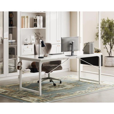 Itopfox Modern Computer Desk With Storage & Headphone Hook, Large Office Gaming Work Table, Splice Board Design, White Finish 1 Itopfox Modern Computer Desk With Storage & Headphone Hook, Large Office Gaming Work Table, Splice Board Design, White Finish