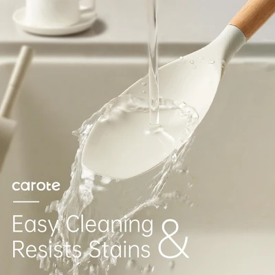 Itopfox 10-Piece Silicone Cooking Utensil Set With Wood Handles, BPA-Free Spatulas & Spoons For Nonstick Cookware, Heat-Resistant (Cream White) 3 Itopfox 10-Piece Silicone Cooking Utensil Set With Wood Handles, BPA-Free Spatulas & Spoons For Nonstick Cookware, Heat-Resistant (Cream White) - Image 3