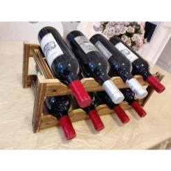 Itopfox 8-Bottle Wine Rack - Premium Carbonized Pine Wood, Two-Tier Countertop Design For Kitchen, Dining Room Or Bar -Kid's Home GUEST 2a00ab14 68bd 491d 8129 41cc169c08dd