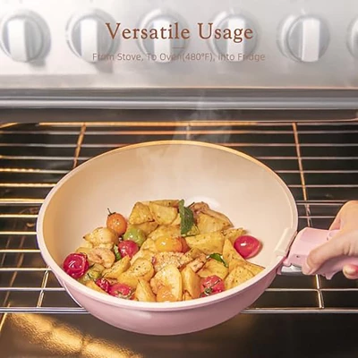 Itopfox 21-Piece Nonstick Pots And Pans Set With Removable Handles, Ceramic Cookware For RV Kitchen, Induction Compatible, Stackable Design, Pink 2 Itopfox 21-Piece Nonstick Pots And Pans Set With Removable Handles, Ceramic Cookware For RV Kitchen, Induction Compatible, Stackable Design, Pink - Image 2