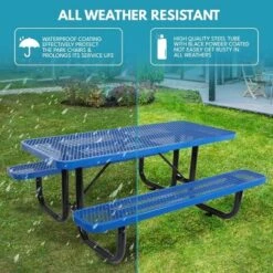 Itopfox 6 Ft. Outdoor Steel Picnic Table With Umbrella Hole, Heavy-Duty Weatherproof Dining Table For Patio, Backyard, Rust-Resistant Blue Finish 9 Itopfox 6 Ft. Outdoor Steel Picnic Table With Umbrella Hole, Heavy-Duty Weatherproof Dining Table For Patio, Backyard, Rust-Resistant Blue Finish -Kid's Home GUEST 2a93df48 a4c4 423a 8208 5c14f598a2a1