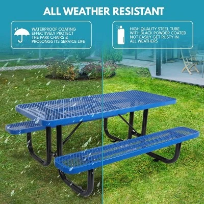 Itopfox 6 Ft. Outdoor Steel Picnic Table With Umbrella Hole, Heavy-Duty Weatherproof Dining Table For Patio, Backyard, Rust-Resistant Blue Finish 3 Itopfox 6 Ft. Outdoor Steel Picnic Table With Umbrella Hole, Heavy-Duty Weatherproof Dining Table For Patio, Backyard, Rust-Resistant Blue Finish - Image 3