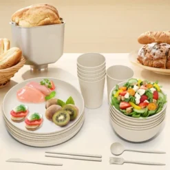 Itopfox Wheat Straw Dinnerware Sets - 42 Piece Unbreakable Plates, Bowls, Cups & Utensils For 6, Lightweight & Durable, Dishwasher & Microwave Safe -Kid's Home GUEST 2c2ee117 07d3 4d99 815e 4dc6505ee72d