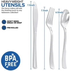 Itopfox 50 Guests Pre Rolled Silver Plastic Silverware Sets - Heavy Duty Cutlery With Napkins For Parties, Dinners & Weddings -Kid's Home GUEST 2e6935ad e616 485f 8e1f 1b5af435fb2c