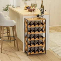 Itopfox 20 Bottle Wine Rack Freestanding Floor With Wood Top Wobble-Free 5 Tier Wine Display Storage Stand Shelf Stackable Modular Wine Bottle Holder -Kid's Home GUEST 30a06448 0a72 4eda 88eb db8e170beacf
