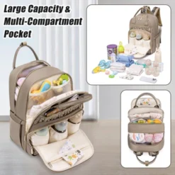 Itopfox Stylish Baby Diaper Backpack With Changing Pad, Waterproof Travel Bag, Stroller Straps, Insulated Pockets, Khaki -Kid's Home GUEST 31408772 4627 4d0d b450 4daaf8168fac