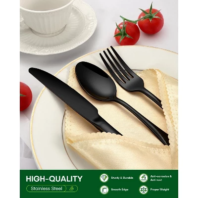 Itopfox 20-Piece Black Stainless Steel Flatware Set For 4, Includes Knives, Forks, Spoons, Mirror Polished, Dishwasher Safe, Food Grade Cutlery Set 2 Itopfox 20-Piece Black Stainless Steel Flatware Set For 4, Includes Knives, Forks, Spoons, Mirror Polished, Dishwasher Safe, Food Grade Cutlery Set - Image 2