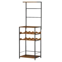 Itopfox 5-Tier Freestanding Wine Rack With Glasses Holder And 4 S Hooks, Corner Mini Bar Cabinet For Small Spaces, Holds 8 Bottles -Kid's Home GUEST 32bb09ab 324c 4727 9847 9eee4054886a