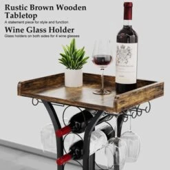 Itopfox Freestanding Wine Rack With Wood Tabletop & Glass Holder, Mini Bar Table For 14 Bottles, Space-Saving Floor Stand For Kitchen, Living Room -Kid's Home GUEST 334c9eb9 7e49 41bb 82b2 a2c33c088448