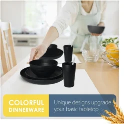 Itopfox 80-Piece Kitchen Plastic Wheat Straw Dinnerware Set, Includes Plates, Cups & Flatware, Dishwasher Safe, Unbreakable For Outdoor Use, Black -Kid's Home GUEST 337aaa58 5ca1 4cb6 b27e ca4414500416