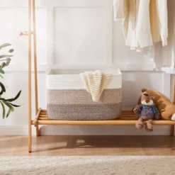 Itopfox Rectangle Woven Storage Basket For Laundry, Blankets, Toys, And Magazines - Natural Cotton Hamper For Nursery And Living Room Décor 8 Itopfox Rectangle Woven Storage Basket For Laundry, Blankets, Toys, And Magazines - Natural Cotton Hamper For Nursery And Living Room Décor -Kid's Home GUEST 33f75780 bdd1 4abf b11e 54def5844d1a