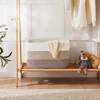 Itopfox Rectangle Woven Storage Basket For Laundry, Blankets, Toys, And Magazines - Natural Cotton Hamper For Nursery And Living Room Décor 3 Itopfox Rectangle Woven Storage Basket For Laundry, Blankets, Toys, And Magazines - Natural Cotton Hamper For Nursery And Living Room Décor - Image 3