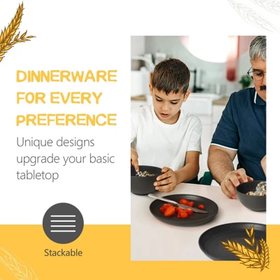 Itopfox 16-Piece Kitchen Plastic Wheat Straw Dinnerware Set For 4, Includes Plates, Bowls, Cups, Unbreakable For Camping, Outdoor, Home, Black 2 Itopfox 16-Piece Kitchen Plastic Wheat Straw Dinnerware Set For 4, Includes Plates, Bowls, Cups, Unbreakable For Camping, Outdoor, Home, Black - Image 2