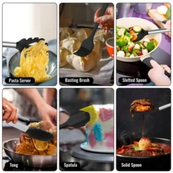Itopfox 14-Piece Silicone Cooking Utensil Set With Holder, Spatula, Ladle, Spoon, Tong For Nonstick Cookware, Heat Resistant & Stainless Steel Handle -Kid's Home GUEST 36843aa9 5d97 4bc3 877c e9372db2b647