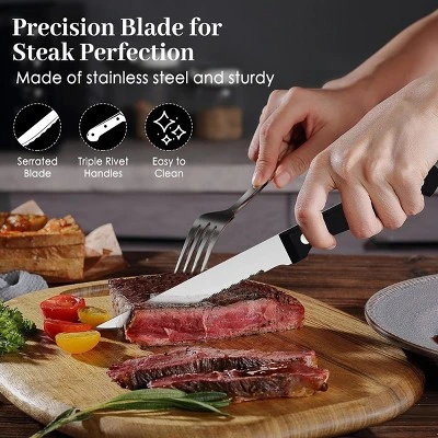 Itopfox Steak Knives Set Of 16 With Serrated Stainless Steel Blades, Triple Rivet Handles, Dishwasher Safe For Home, Restaurant, Parties 5 Itopfox Steak Knives Set Of 16 With Serrated Stainless Steel Blades, Triple Rivet Handles, Dishwasher Safe For Home, Restaurant, Parties - Image 5