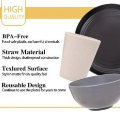 Itopfox Wheat Straw Dinnerware Set, 16PCS Unbreakable Microwave Safe Plates & Bowls For Kitchen & Camping, Eco-Friendly Dishware -Kid's Home GUEST 372b3587 e0e7 4c23 a962 8331c63b62e1
