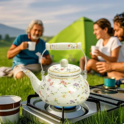 Itopfox Vintage Floral Enamel Tea Kettle With Porcelain Handle For Stovetop, Home Kitchen, Camping, Perfect Gift For Housewarming, Wedding 6 Itopfox Vintage Floral Enamel Tea Kettle With Porcelain Handle For Stovetop, Home Kitchen, Camping, Perfect Gift For Housewarming, Wedding - Image 6