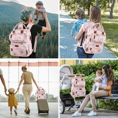 Itopfox Pink Floral Diaper Backpack For Girls, Large Waterproof Baby Bag With Insulated Pockets, Stroller Straps, Travel Holiday 1 Itopfox Pink Floral Diaper Backpack For Girls, Large Waterproof Baby Bag With Insulated Pockets, Stroller Straps, Travel Holiday