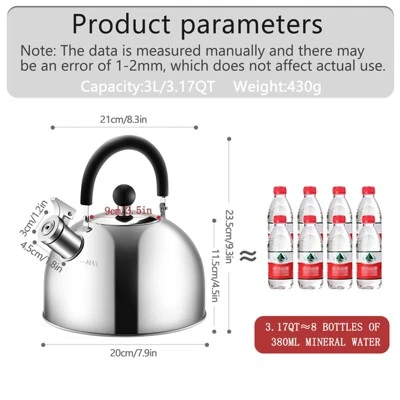 Itopfox 304 Stainless Steel Whistling Tea Kettle, 3 Quart Capacity, Suitable For Induction & Gas Stove Tops, Fast Boiling 4 Itopfox 304 Stainless Steel Whistling Tea Kettle, 3 Quart Capacity, Suitable For Induction & Gas Stove Tops, Fast Boiling - Image 4