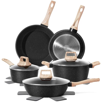 Itopfox 12-Piece Nonstick Cookware Set, Black Granite Induction Pots And Pans For Healthy Cooking, Includes Frying Pans And Saucepans PFAS/PFOA Free 9 Itopfox 12-Piece Nonstick Cookware Set, Black Granite Induction Pots And Pans For Healthy Cooking, Includes Frying Pans And Saucepans PFAS/PFOA Free - Image 9