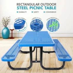 Itopfox 6 Ft. Outdoor Steel Picnic Table With Umbrella Hole, Heavy-Duty Weatherproof Dining Table For Patio, Backyard, Rust-Resistant Blue Finish 12 Itopfox 6 Ft. Outdoor Steel Picnic Table With Umbrella Hole, Heavy-Duty Weatherproof Dining Table For Patio, Backyard, Rust-Resistant Blue Finish -Kid's Home GUEST 3a80f61e ed73 44bb 800d aec9f6270159