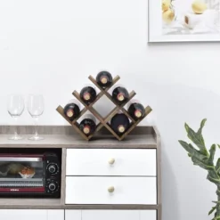 Itopfox 8-Bottle Countertop Wine Rack, Wooden 3-Tier Wine Bottle Holder For Bar Table, Wine Cabinet, Free Standing Display And Storage Shelves Brown -Kid's Home GUEST 3b635591 403c 41d1 9687 39adce1d04f4