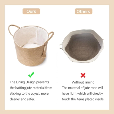 Itopfox Woven Storage Basket With Wooden Bead Decoration, Natural Rope Basket For Toys, Clothes, Shoes, Plant Organizer Bin With Handles, Home Decor 6 Itopfox Woven Storage Basket With Wooden Bead Decoration, Natural Rope Basket For Toys, Clothes, Shoes, Plant Organizer Bin With Handles, Home Decor - Image 6