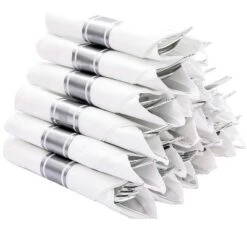 Itopfox 50 Pack Pre Rolled Silver Plastic Cutlery Set With Forks, Knives, Spoons & Napkins, Disposable For Party, Wedding & Events -Kid's Home GUEST 3cecb409 2bae 448e ac1d b793dc93808f