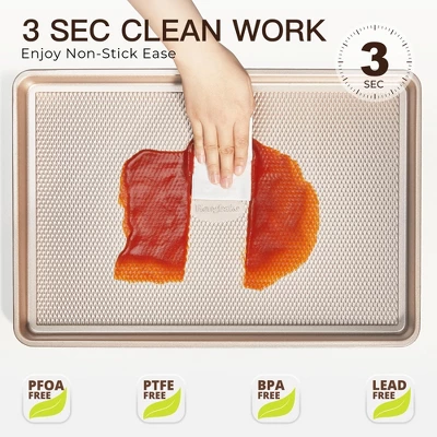 Itopfox Nonstick Cookie Sheet Pan Set Of 3, Heavy Duty Baking Trays With Diamond Texture, Oven Safe For Even Baking, Elegant Champagne Gold Finish 3 Itopfox Nonstick Cookie Sheet Pan Set Of 3, Heavy Duty Baking Trays With Diamond Texture, Oven Safe For Even Baking, Elegant Champagne Gold Finish - Image 3