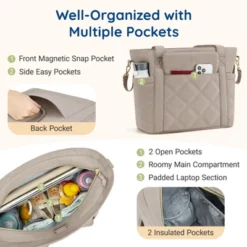 Itopfox Lightweight Diaper Tote Bag With Insulated Pockets, Stroller Straps, And Multiple Carry Options For Travel And Daily Use -Kid's Home GUEST 3f9fc3dc e65f 49a1 a702 c736fa4758a7