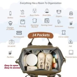 Itopfox Large Capacity Diaper Backpack For Parents With Multiple Pockets, Insulated Compartments, And Stroller Hooks, Beige -Kid's Home GUEST 41347eaf 84bc 48fb 99c5 1feeed0b964e