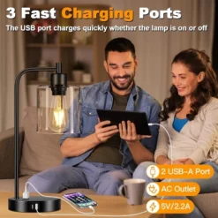 Itopfox Set Of 2 Industrial Touch Control Table Lamps With USB Ports & AC Outlet, 3-Way Dimmable Bedside Nightstand Desk Lamp For Bedroom Living Room -Kid's Home GUEST 429c1caa 6187 4b4d 9a85 908a21b58a25