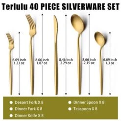 Itopfox 40-Piece Gold Flatware Set For 8, Stainless Steel Cutlery Set With Forks, Knives, Spoons, Elegant Satin Finish For Home, Kitchen, Restaurant