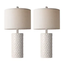 Itopfox Modern Ceramic Table Lamp Set Of 2, Rustic Farmhouse Bedside Lamps For Living Room & Bedroom, White Beige Desk Lamp For End Table Home Decor