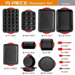 Itopfox 15-Piece Premium Nonstick Bakeware Set With Cookie Sheets, Muffin Pan, Cake Pan & Kitchen Utensils - Black 9 Itopfox 15-Piece Premium Nonstick Bakeware Set With Cookie Sheets, Muffin Pan, Cake Pan & Kitchen Utensils - Black -Kid's Home GUEST 4507b49a 4f85 48fc a38d 0845f7285743