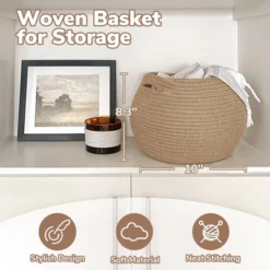Itopfox Woven Jute Storage Basket For Home Decor, Round Wicker Basket For Toys, Towels, Bedroom, Kids Room, And Plant Display -Kid's Home GUEST 4617c908 53c4 4220 800b 118fbee0660c