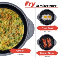 Itopfox Microwave Frying Pan Skillet With Lid, Grill & Crisper Pan For Fry, Sizzle, Brown Foods In Microwave, Cookware For Grilling, Reheating