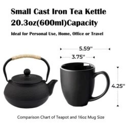 Itopfox Small Cast Iron Teapot With Stainless Steel Infuser For Loose Leaf Tea & Coffee, Stovetop Safe, Enamel Interior, Japanese Style, Black