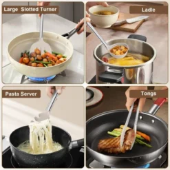 Itopfox 8-Piece Kitchen Utensils Set With Heat-Resistant Silicone Heads & Stainless Steel Handles, Includes Spatula Tongs, Spoon, Ladle, Pasta Server -Kid's Home GUEST 473e23cb d76b 4c02 9c29 b11b3c8ee957