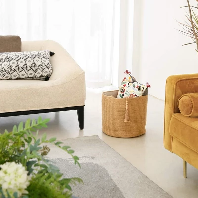 Itopfox Woven Storage Basket With Wooden Bead Decoration, Natural Rope Basket For Toys, Clothes, Shoes, Plant Organizer Bin With Handles, Home Decor 4 Itopfox Woven Storage Basket With Wooden Bead Decoration, Natural Rope Basket For Toys, Clothes, Shoes, Plant Organizer Bin With Handles, Home Decor - Image 4